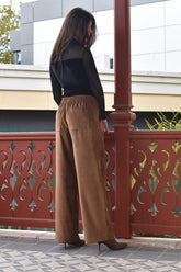 Suede Effect Wide-Leg Pants