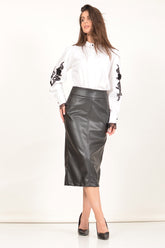 Black Faux Leather Midi Skirt