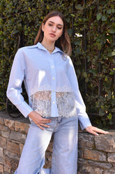 Lace Detail Striped Shirt