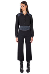 Black Shirt with denim collar detail