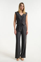 Denim Wide Leg Pants with Side Stripe