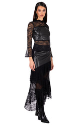 Black Faux Leather & Lace Top