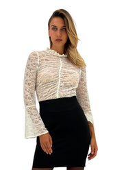 Women’s Lace Long-Sleeve Top – Sheer Elegant Blouse