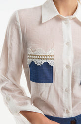 Shirt with Denim Pockets and Lace Detail