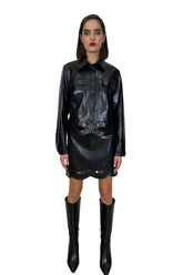 Eco Leather Jacket with Cutout Hemline