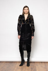 Junia Dress in Black Velvet & Sheer Embroidery
