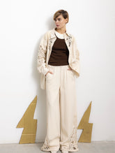 Women's Beige Wide Leg Pants with Lace