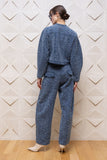 Blue Bouclé Cropped Blazer