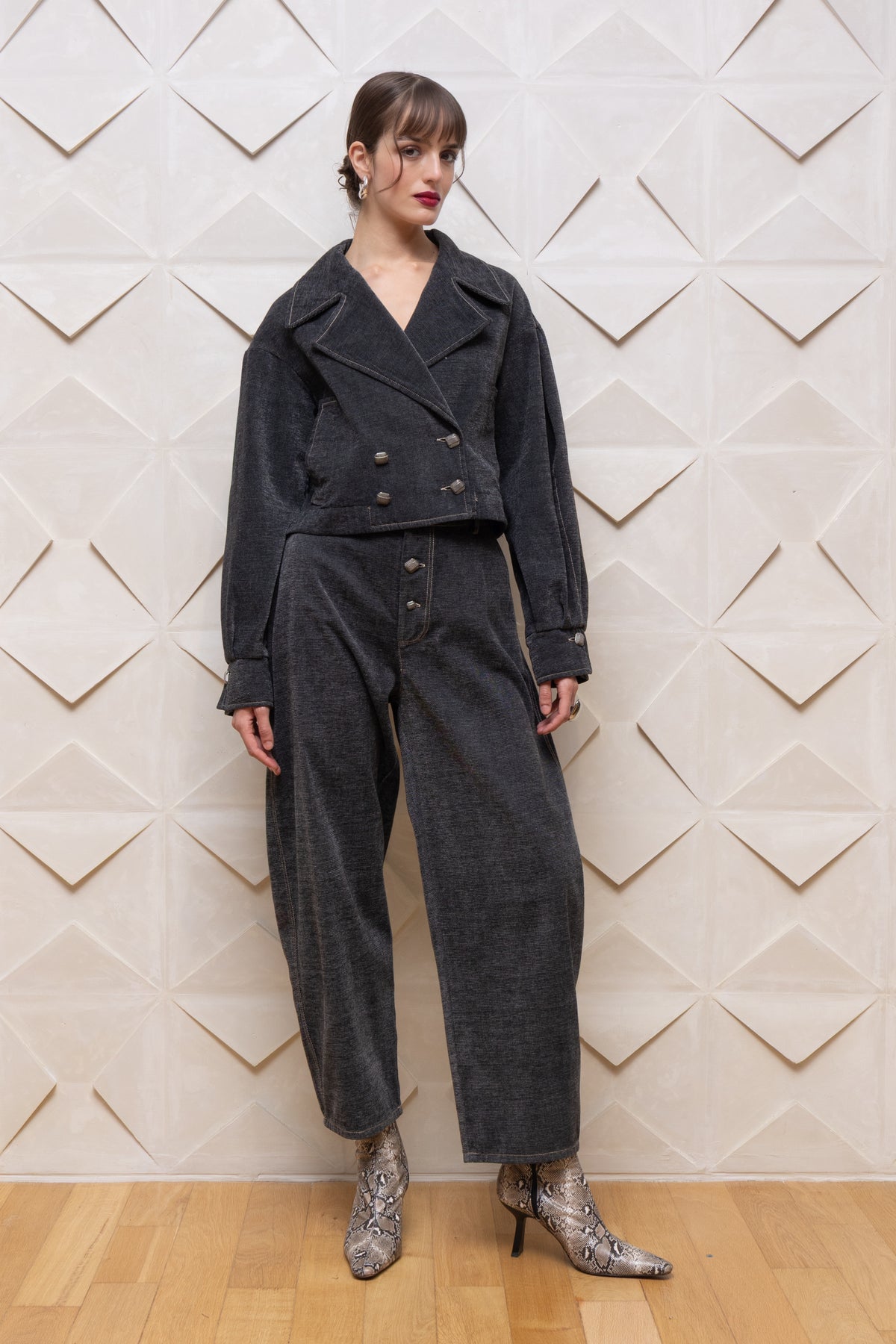 Gray Denim Barrel Fit Pants