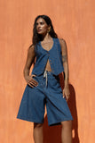 Woman Wearing Denim Top by Nema Resort Wear