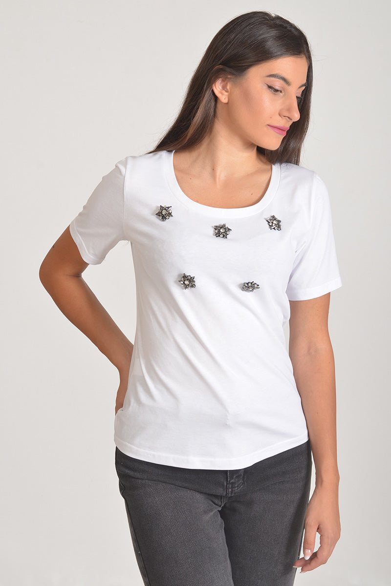 T-Shirt with Embroidered Jewels