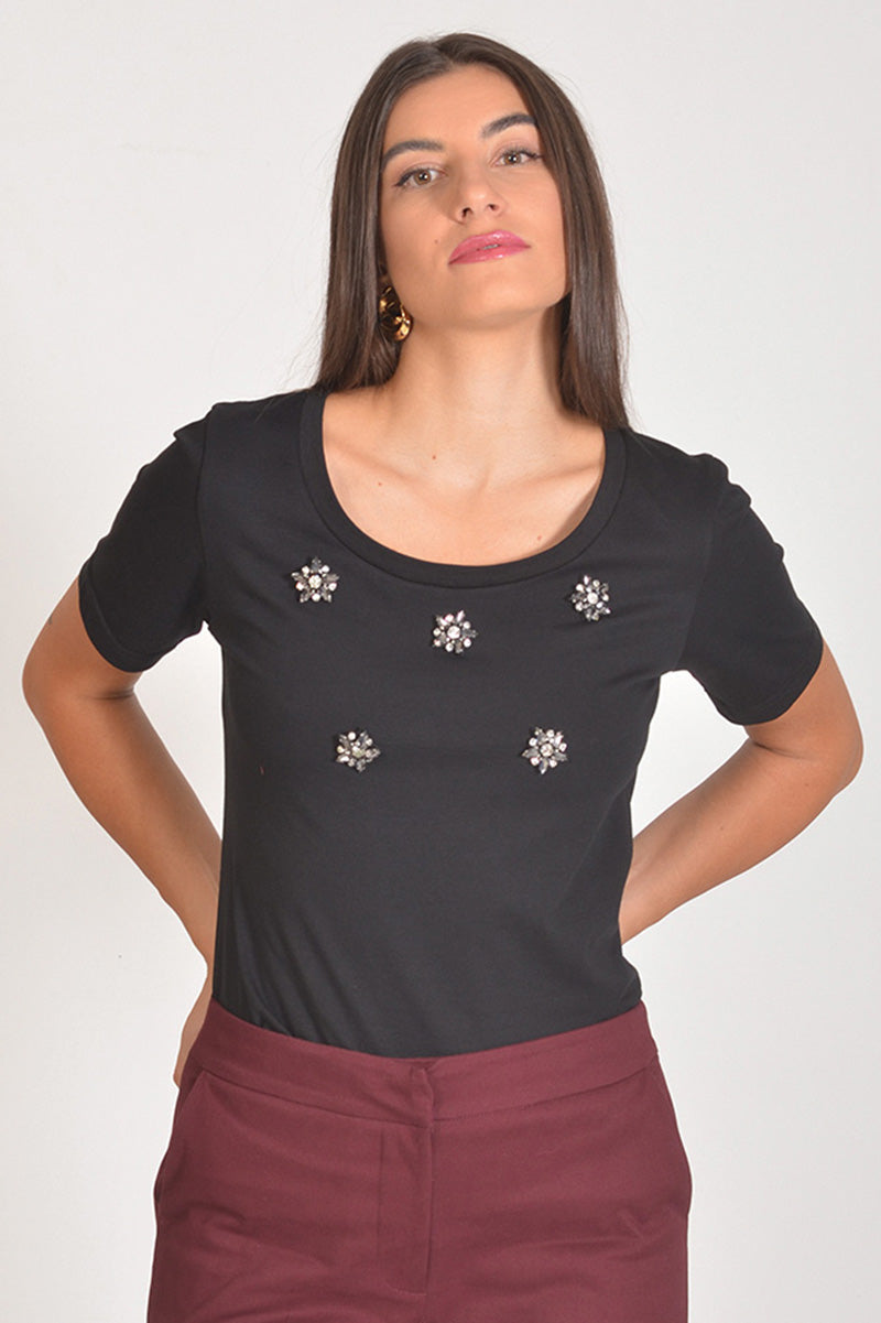 T-Shirt with Embroidered Jewels