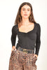 Women’s Sweetheart Neckline Long Sleeve Top with Ruched Detail