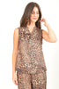 Women’s Leopard Print Sleeveless Top with Bow Tie Neck