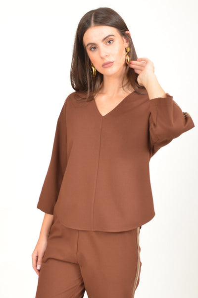 V-Neck Relaxed Top with Side Stripe