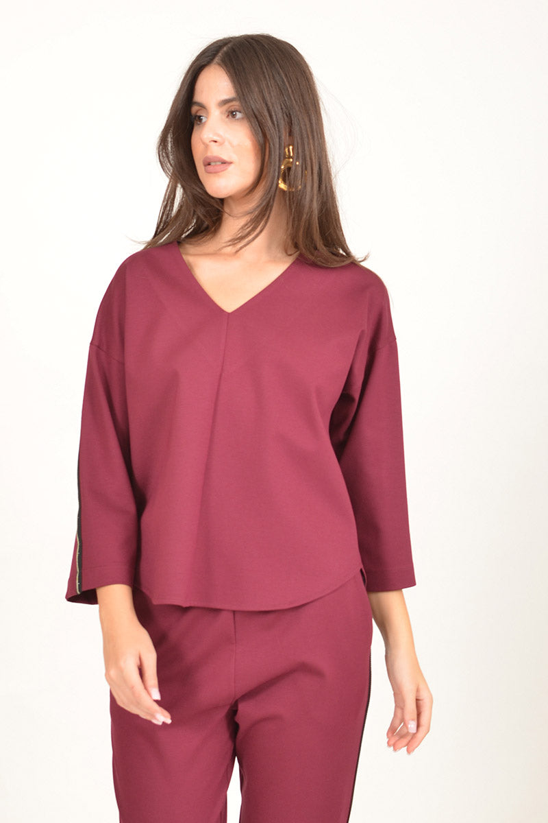 V-Neck Relaxed Top with Side Stripe