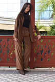Suede Effect Wide-Leg Pants