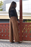 Suede Effect Wide-Leg Pants