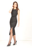 Sleeveless Black Midi Dress with Side Slit