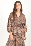 Women’s Leopard Print Zip-Up Jacket with Waist Tie