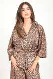 Women’s Leopard Print Zip-Up Jacket with Waist Tie