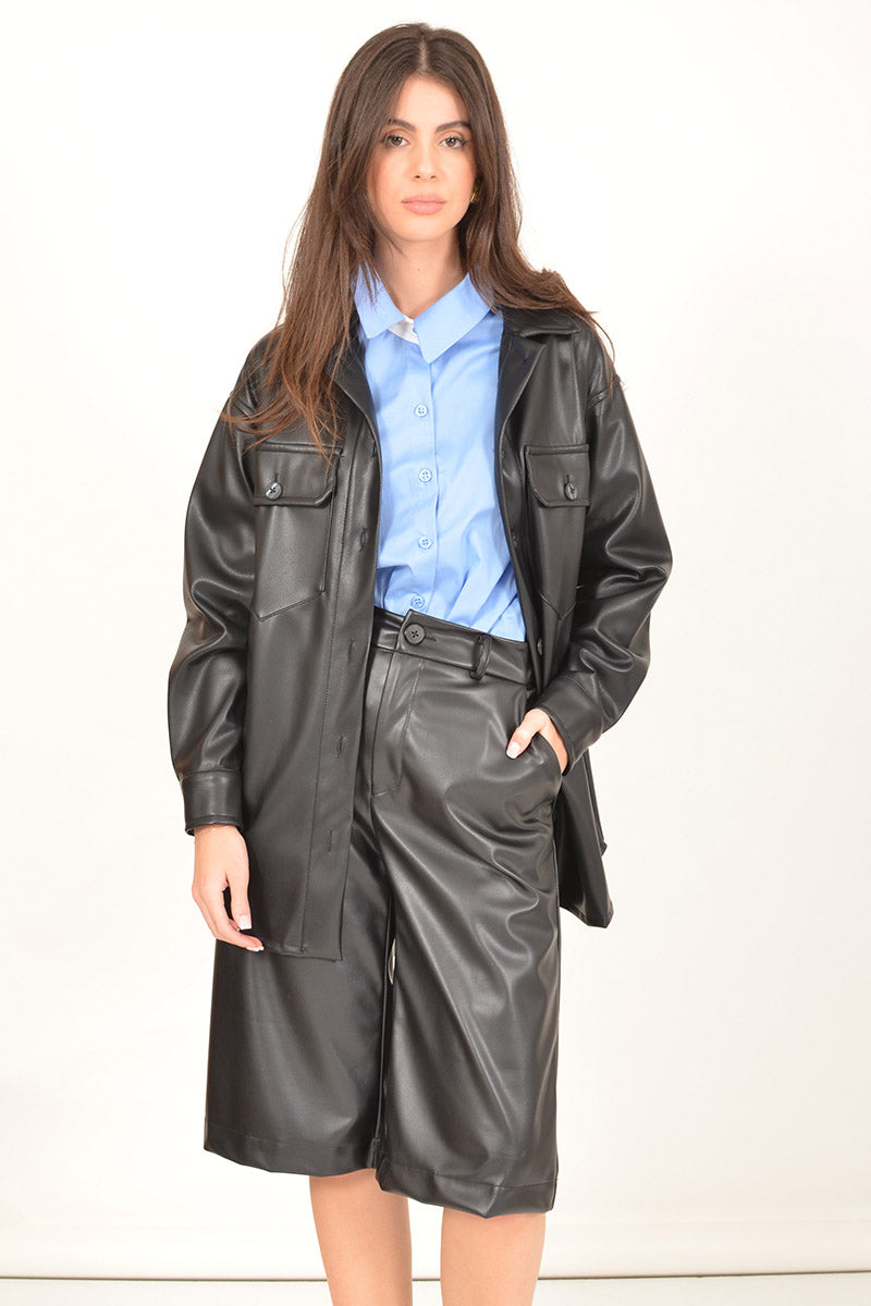 Black Faux Leather Shacket