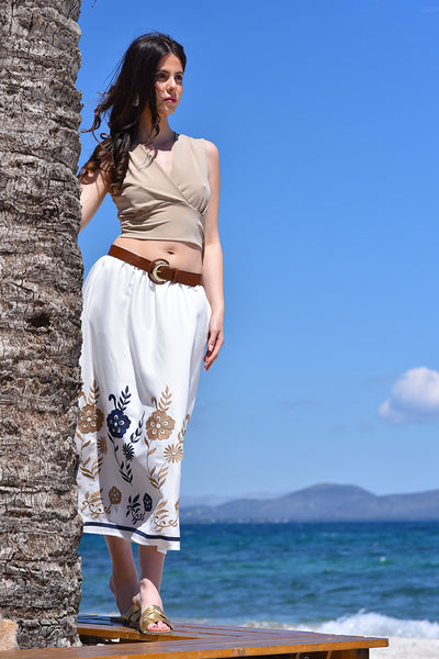 Skirt with Floral Embroidery