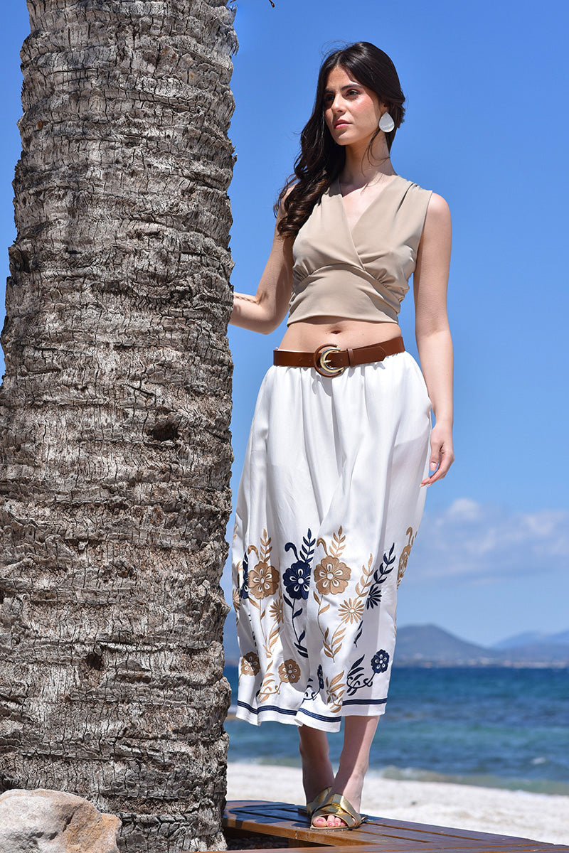 Skirt with Floral Embroidery