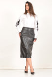 Black Faux Leather Midi Skirt