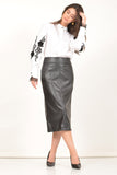 Black Faux Leather Midi Skirt