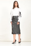 Black Faux Leather Midi Skirt