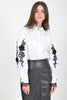 White Shirt with Black Lace Embroidery – Elegant Statement Blouse