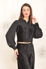 Black Sequin Crop Shirt with Chiffon Sleeves