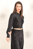 Black Sequin Crop Shirt with Chiffon Sleeves
