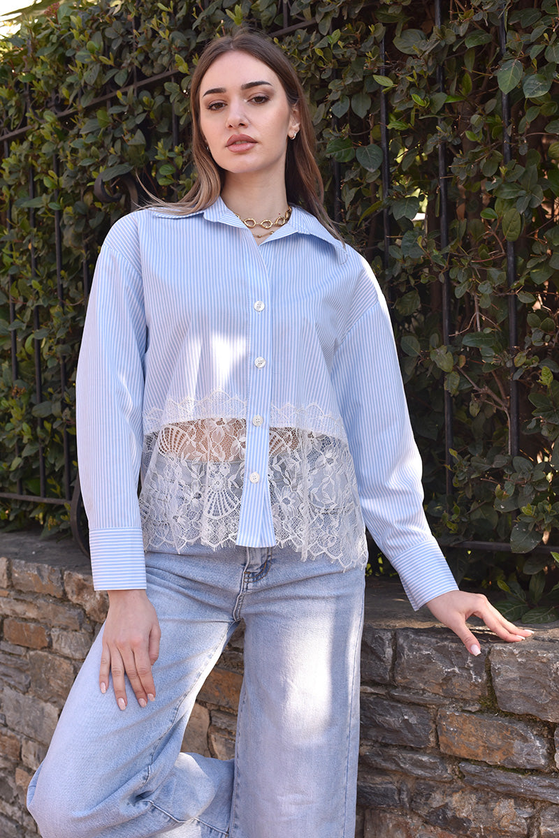 Lace Detail Striped Shirt