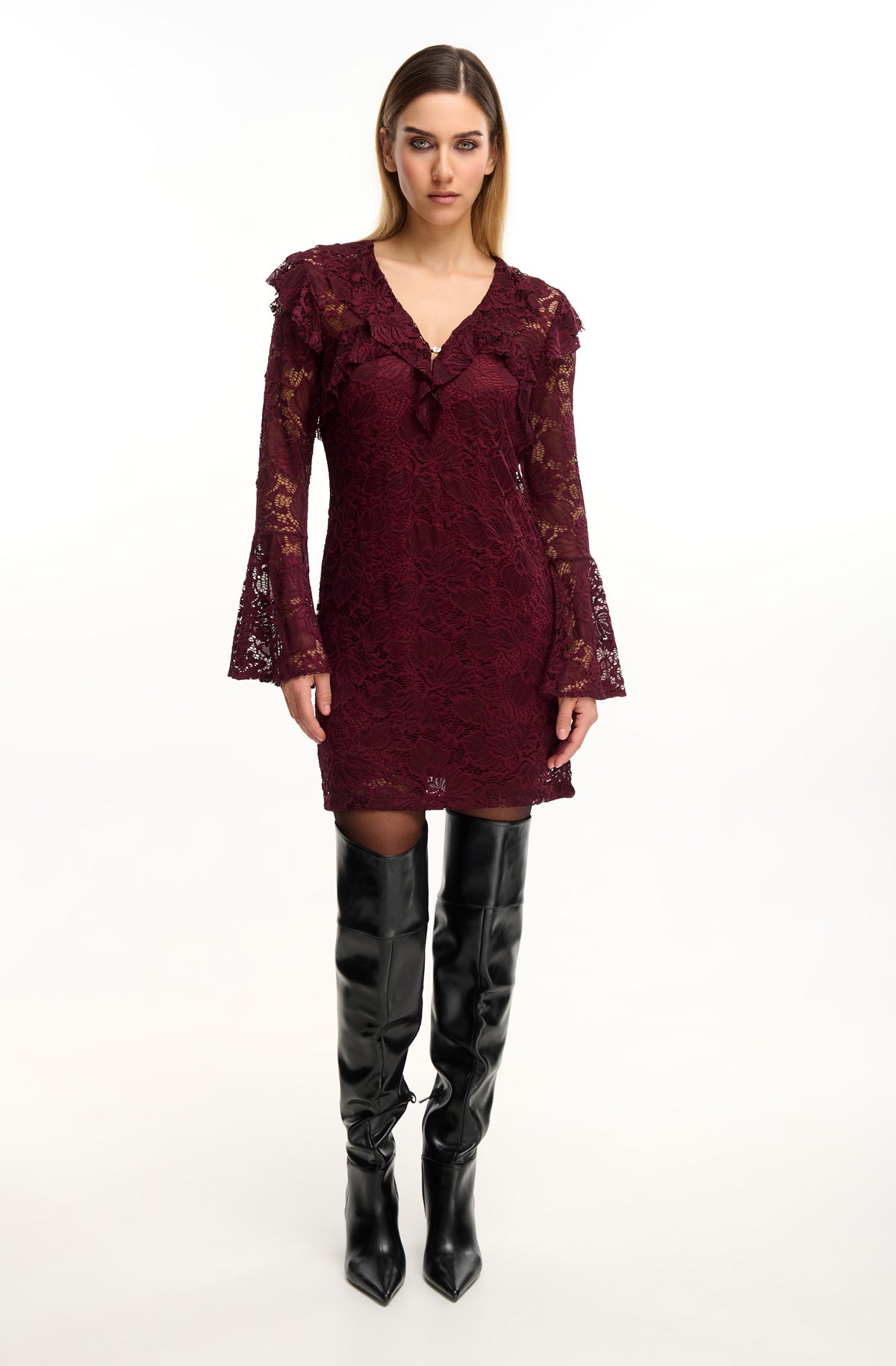 Lace Ruffle Mini Dress