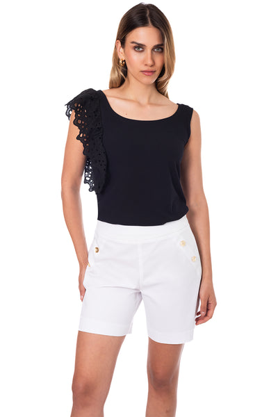 Shorts with gold buttons