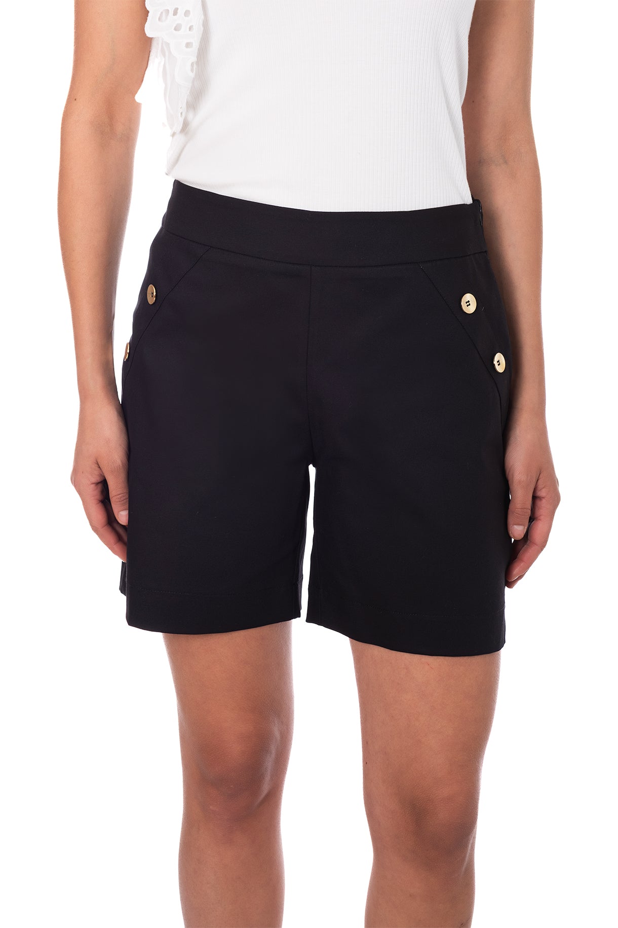 Shorts with gold buttons