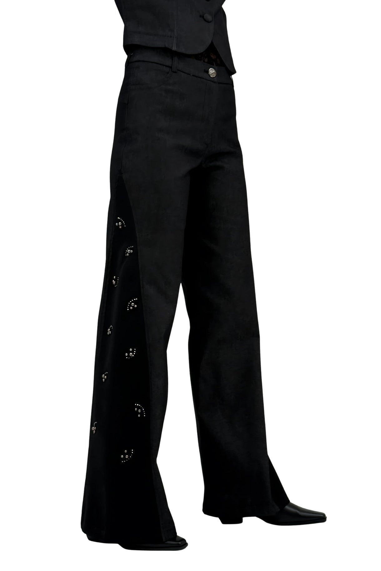 Women's Black Flare Trousers with decorative details