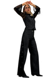 Women's Black Flare Trousers with decorative details