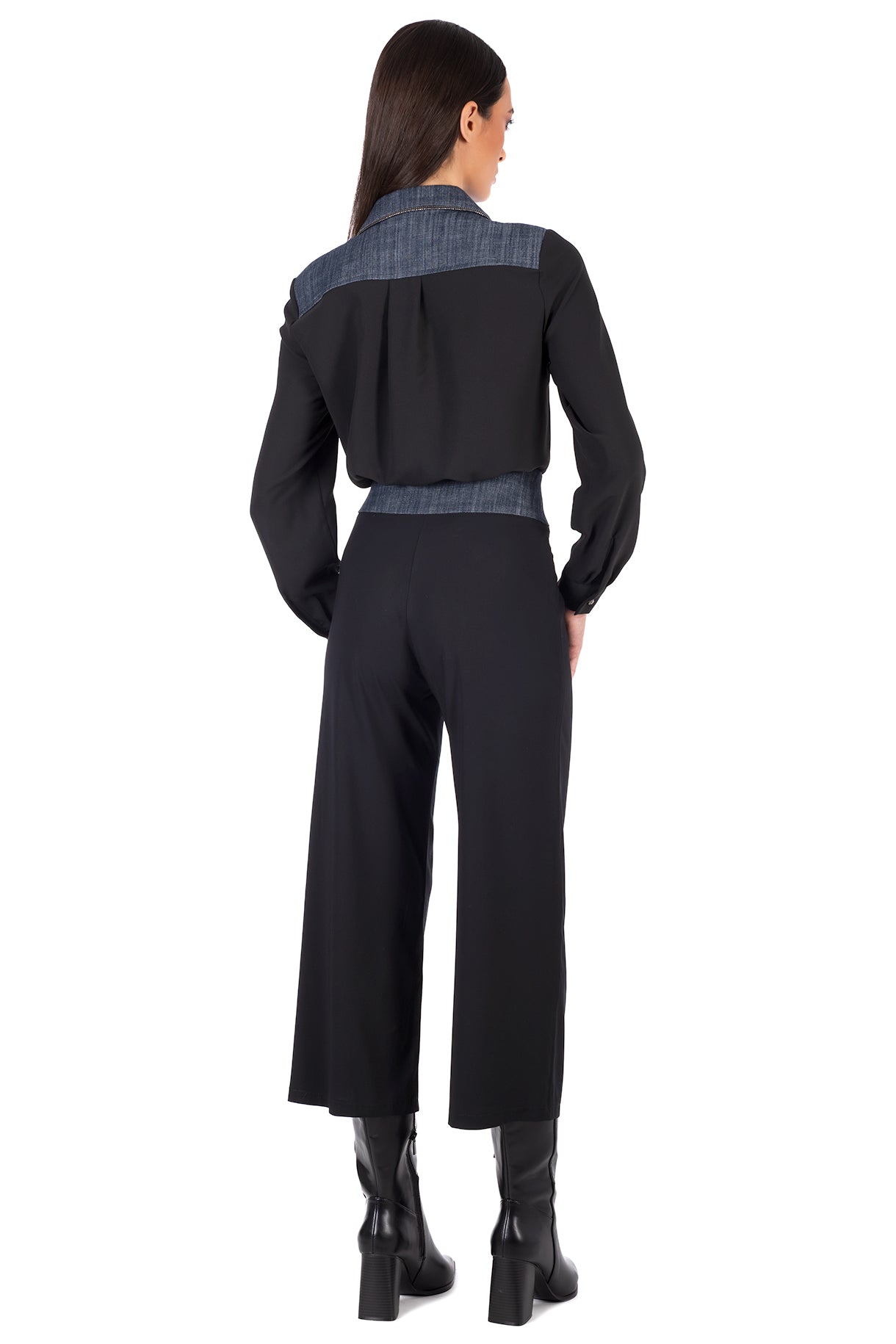 Cropped Pants with Denim Waistband