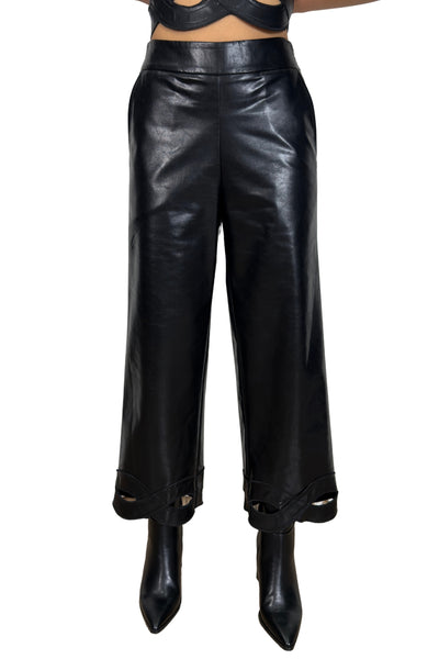 Eco Leather Cropped Wide-Leg Pants