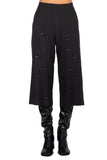 Black Pinstripe Cropped Trousers with embroidered details
