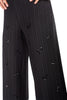 Black Pinstripe Cropped Trousers with embroidered details