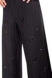 Black Pinstripe Cropped Trousers with embroidered details
