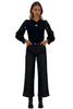 Women’s Black Denim Wide-Leg Pants with Embellished Hem