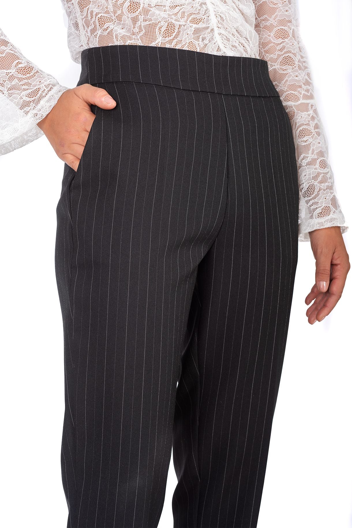 Black Pinstripe Trousers – Tailored Straight-Leg Pants