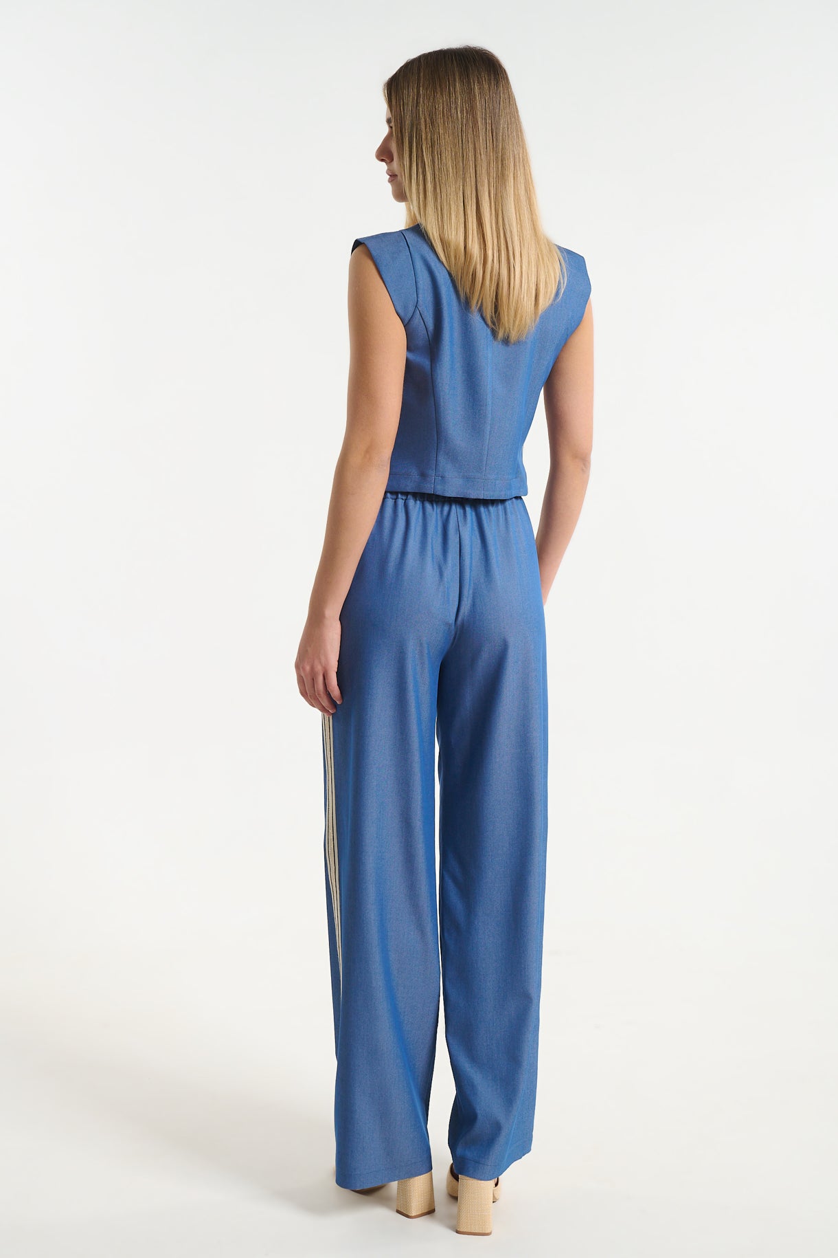 Denim Wide Leg Pants with Side Stripe