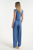 Denim Wide Leg Pants with Side Stripe