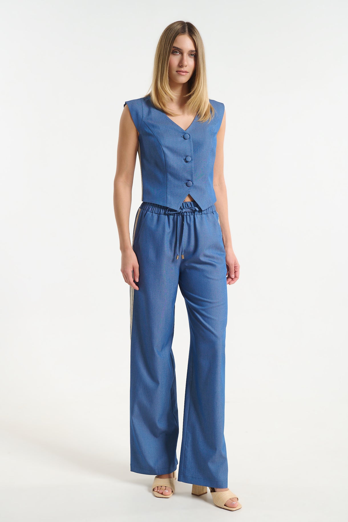 Denim Vest with side stripe